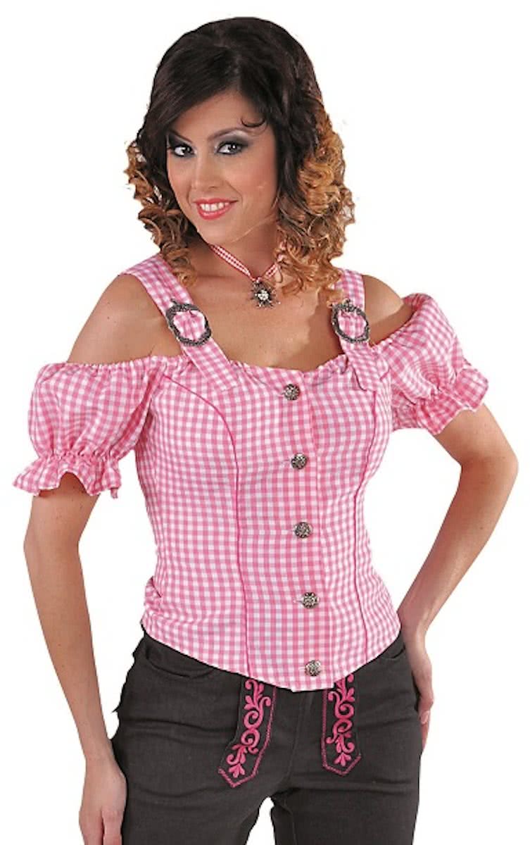 Luxe Tiroler blouse voor dames met roze ruit | Oktoberfestkleding maat 50/52 XXL